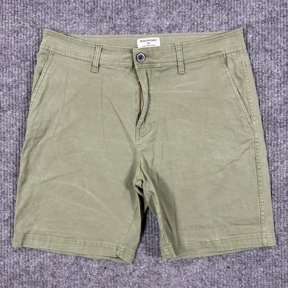 Rockport Mens Chino Shorts Size 38 Olive Casual Flat Front Stretch Mid Rise